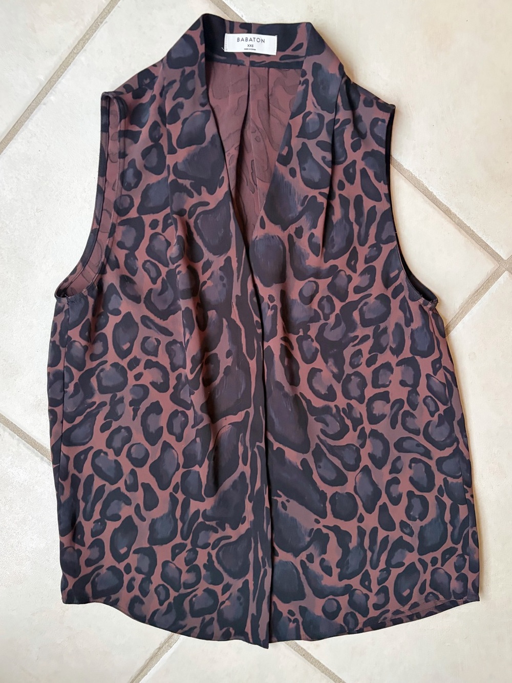 Babaton Akira Dark Brown Leopard Print Sleveless Professional Blouse